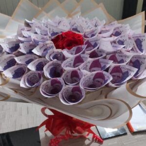 Money Bouquet With Red Ribbon