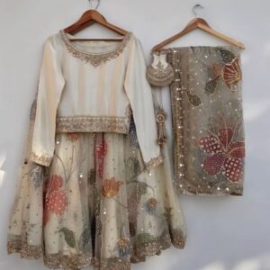 Hand painted organza lehnga